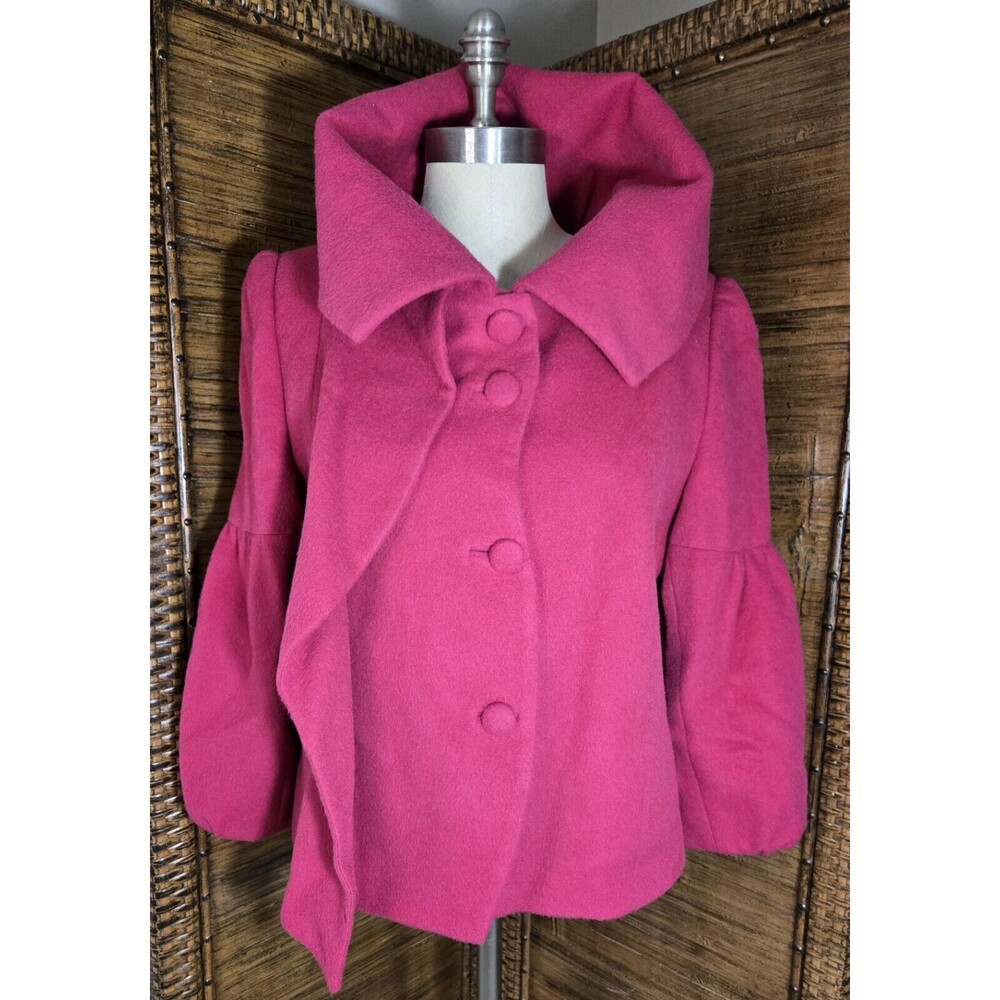 Itala Testino Alpaca & Wool Pink Ruffled Designer Coat Size M